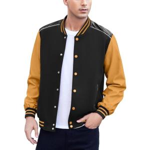 imageCOOFANDY Mens Varsity Jacket Casual Leather Sleeve Baseball Letterman Bomber Jacket CoatBlackyellow