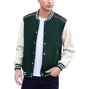 imageCOOFANDY Mens Varsity Jacket Casual Leather Sleeve Baseball Letterman Bomber Jacket CoatDark Green