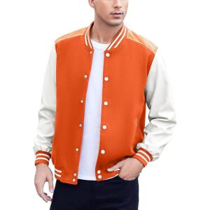 imageCOOFANDY Mens Varsity Jacket Casual Leather Sleeve Baseball Letterman Bomber Jacket CoatOrange