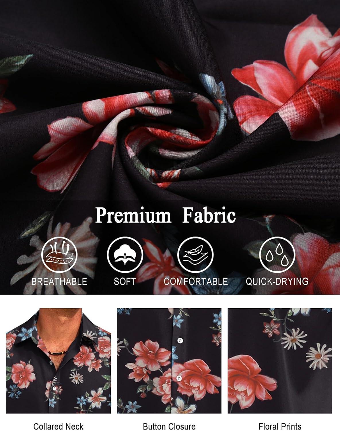 imageCOOFANDY Mens Hawaiian Shirts Short Sleeve Floral Button Down Shirt Tropical Casual Summer Beach ShirtsBlack  Vintage Floral