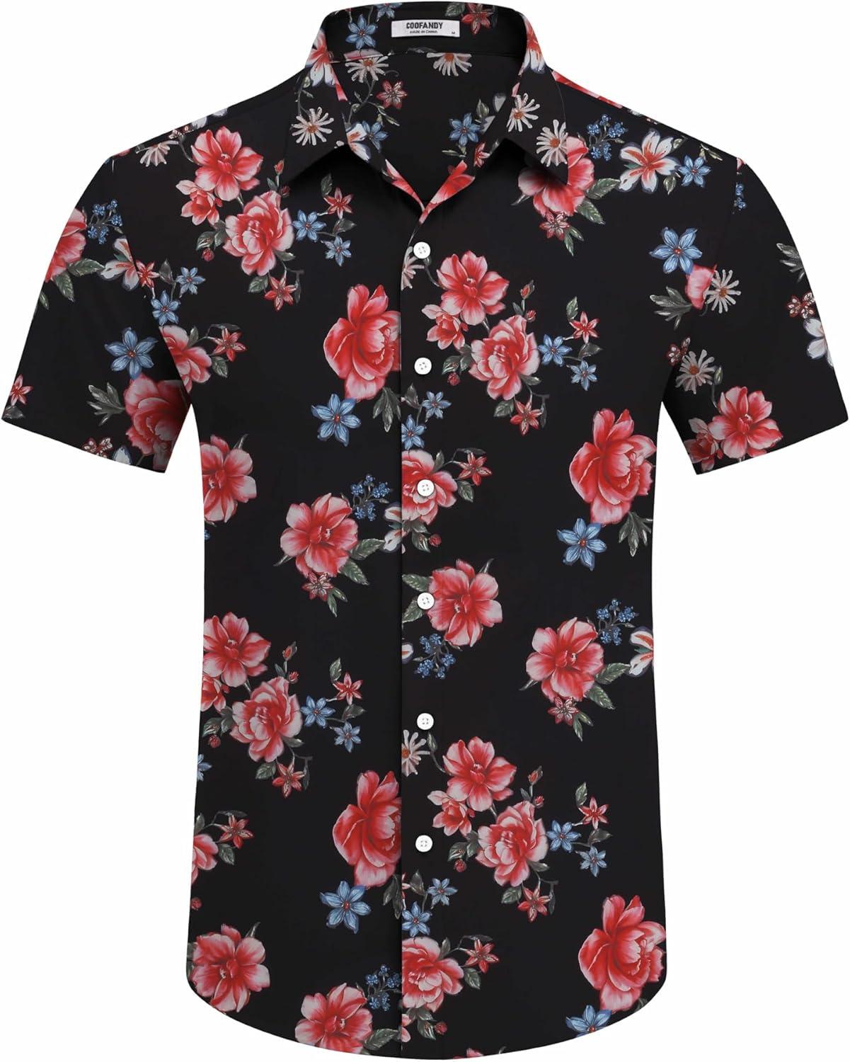 imageCOOFANDY Mens Hawaiian Shirts Short Sleeve Floral Button Down Shirt Tropical Casual Summer Beach ShirtsBlack  Vintage Floral