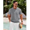 imageCOOFANDY Knit Polo Shirts for Men Short Sleeve Textured Polo Shirt Slim Fit Summer Collared T Shirt with PocketLight Grey