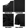 imageCOOFANDY Men Casual Henley Shirt Short Sleeve Summer Basic T Shirt Pocket Soild Button Tee TopBlack
