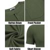 imageCOOFANDY Men Casual Henley Shirt Short Sleeve Summer Basic T Shirt Pocket Soild Button Tee TopDark Green