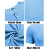 imageCOOFANDY Men Casual Henley Shirt Short Sleeve Summer Basic T Shirt Pocket Soild Button Tee TopLightblue