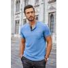imageCOOFANDY Men Casual Henley Shirt Short Sleeve Summer Basic T Shirt Pocket Soild Button Tee TopLightblue