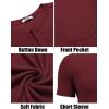 imageCOOFANDY Men Casual Henley Shirt Short Sleeve Summer Basic T Shirt Pocket Soild Button Tee TopWine