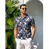 imageCOOFANDY Men Casual Henley Tee Shirt Short Sleeve Band Collar Summer Beach Textured TShirtBeige Black Leaves