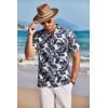 imageCOOFANDY Men Casual Henley Tee Shirt Short Sleeve Band Collar Summer Beach Textured TShirtBeige Black Leaves
