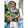 imageCOOFANDY Men Casual Henley Tee Shirt Short Sleeve Band Collar Summer Beach Textured TShirtDark Green Beige Coconut Leaves