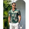 imageCOOFANDY Men Casual Henley Tee Shirt Short Sleeve Band Collar Summer Beach Textured TShirtDark Green Beige Coconut Leaves