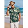 imageCOOFANDY Men Casual Henley Tee Shirt Short Sleeve Band Collar Summer Beach Textured TShirtDark Green Beige Coconut Leaves