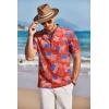 imageCOOFANDY Men Casual Henley Tee Shirt Short Sleeve Band Collar Summer Beach Textured TShirtRed Flag