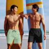 imageCOOFANDY Men Swim Trunk with Compression Liner 2 in 1 Swimwear Bathing Suit Quick Dry Board ShortPrint Green Leaves