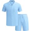 imageCOOFANDY Mens 2 Pieces Shirt Set Short Sleeve Button Down Casual Hippie Holiday Beach TShirts Shorts OutfitsAblue