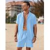 imageCOOFANDY Mens 2 Pieces Shirt Set Short Sleeve Button Down Casual Hippie Holiday Beach TShirts Shorts OutfitsAblue