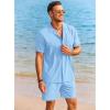 imageCOOFANDY Mens 2 Pieces Shirt Set Short Sleeve Button Down Casual Hippie Holiday Beach TShirts Shorts OutfitsAblue