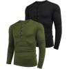 imageCOOFANDY Mens 2Pack Slim Fit Henley Shirts Long Sleeve Lightweight Fashion Casual Cotton Basic T ShirtsBlackArmy Green