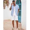 imageCOOFANDY Mens Button Down Shirts Short Sleeve Casual Shirts Summer Beach Shirts Vacation Wedding Shirts with PocketClear Blue  Light Brown Plaid