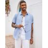 imageCOOFANDY Mens Button Down Shirts Short Sleeve Casual Shirts Summer Beach Shirts Vacation Wedding Shirts with PocketClear Blue  Light Brown Plaid