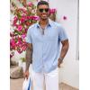 imageCOOFANDY Mens Button Down Shirts Short Sleeve Casual Shirts Summer Beach Shirts Vacation Wedding Shirts with PocketClear Blue  Light Brown Plaid