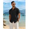 imageCOOFANDY Mens Button Down Short Sleeve Shirt Casual Beach Shirt Summer Vacation Textured ShirtsBlack