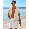 imageCOOFANDY Mens Button Down Short Sleeve Shirt Casual Beach Shirt Summer Vacation Textured ShirtsDark Khaki