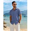 imageCOOFANDY Mens Button Down Short Sleeve Shirt Casual Beach Shirt Summer Vacation Textured ShirtsDenim Blue