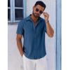 imageCOOFANDY Mens Casual Button Down Shirts Short Sleeve Textured Summer Beach ShirtsDark Blue