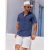 imageCOOFANDY Mens Casual Button Down Shirts Short Sleeve Textured Summer Beach ShirtsNavy Blue