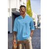 imageCOOFANDY Mens Casual Henley Shirts Long Sleeve Band Collar Lightweight Beach Shirts Summer TShirtsDenim Blue