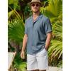 imageCOOFANDY Mens Casual Short Sleeve Button Down Shirts Cuban Linen Textured Shirt Summer Beach WearDark Blue