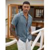 imageCOOFANDY Mens Casual Short Sleeve Button Down Shirts Cuban Linen Textured Shirt Summer Beach WearDark Blue