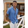 imageCOOFANDY Mens Casual Short Sleeve Button Down Shirts Cuban Linen Textured Shirt Summer Beach WearDenim Blue