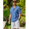 imageCOOFANDY Mens Casual Short Sleeve Button Down Shirts Cuban Linen Textured Shirt Summer Beach WearDenim Blue