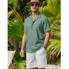 imageCOOFANDY Mens Casual Short Sleeve Button Down Shirts Cuban Linen Textured Shirt Summer Beach WearGrey Green