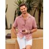 imageCOOFANDY Mens Casual Short Sleeve Button Down Shirts Cuban Linen Textured Shirt Summer Beach WearPink
