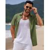imageCOOFANDY Mens Casual Summer Beach Shirt Short Sleeve Button Down Shirt Vacation Wedding Shirt Linen Textured ShirtsArmy Green
