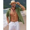 imageCOOFANDY Mens Casual Summer Beach Shirt Short Sleeve Button Down Shirt Vacation Wedding Shirt Linen Textured ShirtsArmy Green