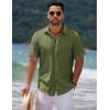 imageCOOFANDY Mens Casual Summer Beach Shirt Short Sleeve Button Down Shirt Vacation Wedding Shirt Linen Textured ShirtsArmy Green