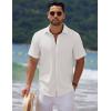 imageCOOFANDY Mens Casual Summer Beach Shirt Short Sleeve Button Down Shirt Vacation Wedding Shirt Linen Textured ShirtsAwhite