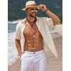 imageCOOFANDY Mens Casual Summer Beach Shirt Short Sleeve Button Down Shirt Vacation Wedding Shirt Linen Textured ShirtsBeige