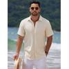 imageCOOFANDY Mens Casual Summer Beach Shirt Short Sleeve Button Down Shirt Vacation Wedding Shirt Linen Textured ShirtsBeige