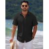 imageCOOFANDY Mens Casual Summer Beach Shirt Short Sleeve Button Down Shirt Vacation Wedding Shirt Linen Textured ShirtsBlack