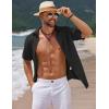 imageCOOFANDY Mens Casual Summer Beach Shirt Short Sleeve Button Down Shirt Vacation Wedding Shirt Linen Textured ShirtsBlack