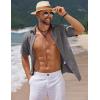 imageCOOFANDY Mens Casual Summer Beach Shirt Short Sleeve Button Down Shirt Vacation Wedding Shirt Linen Textured ShirtsDark Grey