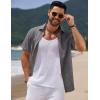 imageCOOFANDY Mens Casual Summer Beach Shirt Short Sleeve Button Down Shirt Vacation Wedding Shirt Linen Textured ShirtsDark Grey