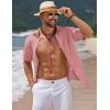 imageCOOFANDY Mens Casual Summer Beach Shirt Short Sleeve Button Down Shirt Vacation Wedding Shirt Linen Textured ShirtsDark Pink