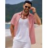 imageCOOFANDY Mens Casual Summer Beach Shirt Short Sleeve Button Down Shirt Vacation Wedding Shirt Linen Textured ShirtsDark Pink