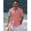 imageCOOFANDY Mens Casual Summer Beach Shirt Short Sleeve Button Down Shirt Vacation Wedding Shirt Linen Textured ShirtsDark Pink